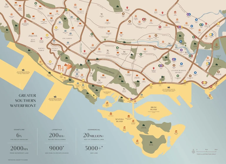 Developer location map of Terra Hill at Yew Siang Road, near Pasir Panjang MRT, Kent Ridge Park, one-north and the Greater Southern Waterfront (for illustration only)