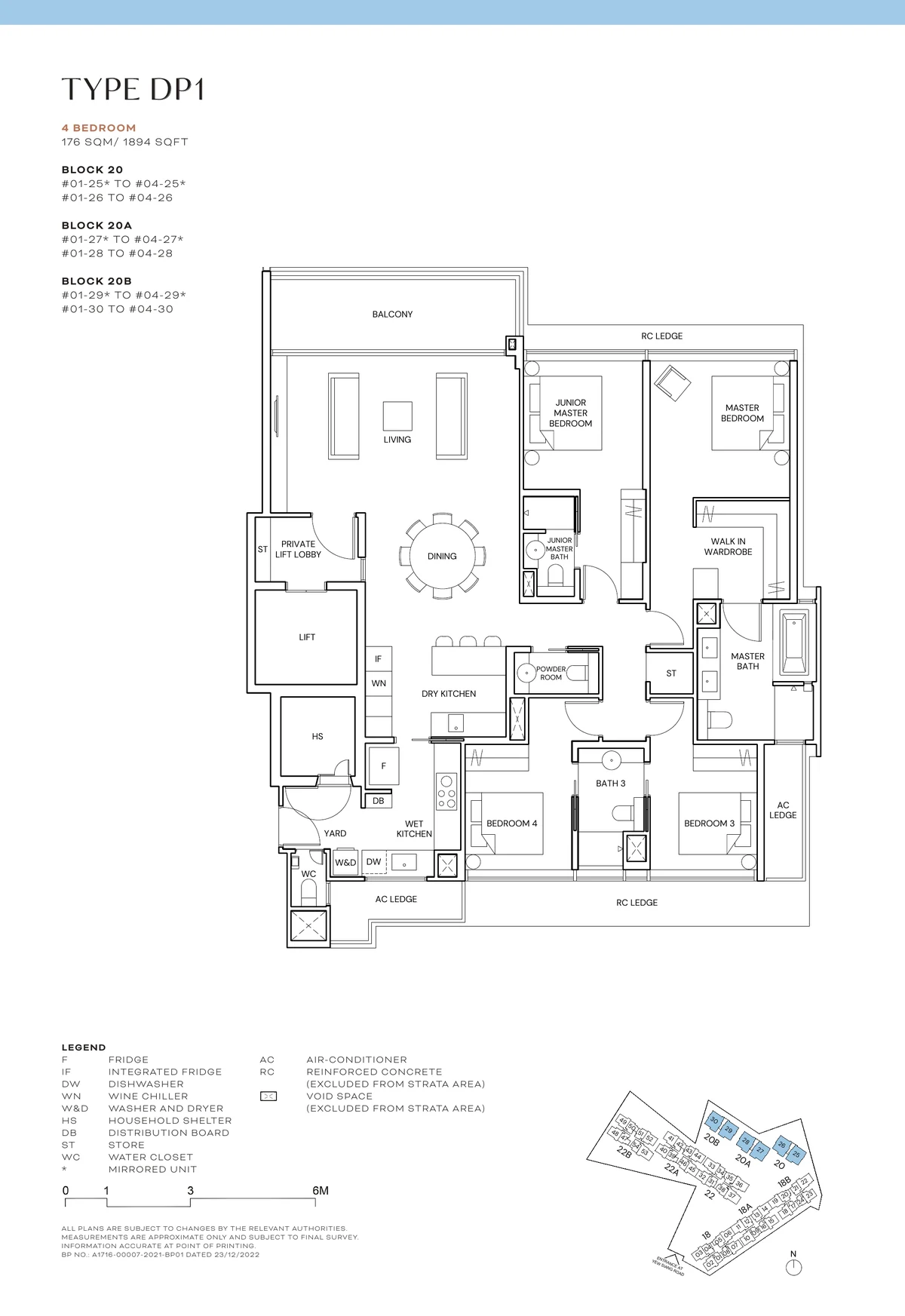 Terra Hill Type DP1 floor plan, 4-Bedroom, 176 sqm / 1,894 sq ft, with key plan (Prestige Collection, developer plan)